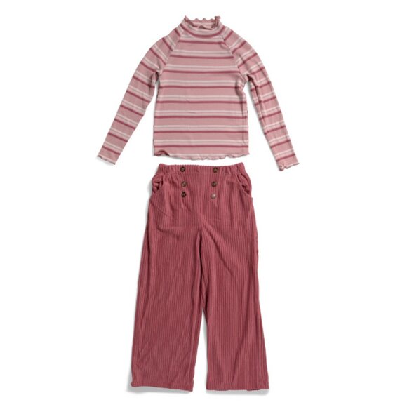 B TWEEN Rose Big Girls 2pc Striped Top And Corduroy Pants Set With Hair Clip - Picture 1 of 2